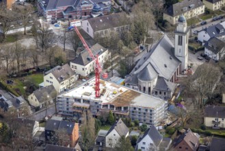 Aerial view, conversion of St. Mary's Church into flats and new construction for flats,