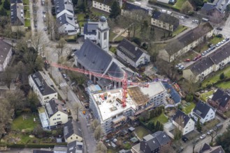 Aerial view, conversion of St. Mary's Church into flats and new construction for flats,