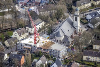 Aerial view, conversion of St. Mary's Church into flats and new construction for flats,