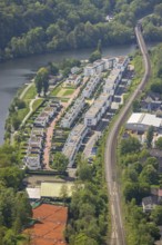 Aerial view, housing estate Am Kettwiger Ruhrbogen, river Ruhr, Kettwig, Essen, Ruhr area, North