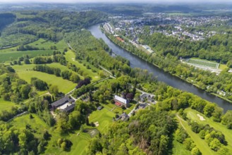 Aerial view, Haus Oefte, Essener Golfclub, Kettwig, Essen, Ruhr area, North Rhine-Westphalia,