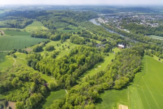Aerial view, Haus Oefte, Essener Golfclub, Kettwig, Essen, Ruhr area, North Rhine-Westphalia,