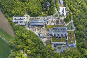 Aerial view, Ruhrlandklinik with construction site, Essen-Heidhausen, Essen, Ruhr area, North