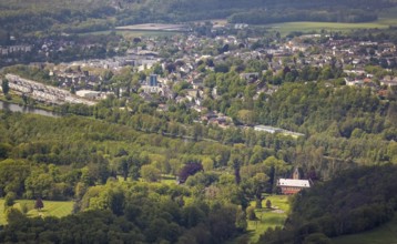 Aerial view, Haus Oefte, Essener Golfclub, with local view Kettwig, Kettwig, Essen, Ruhr area,