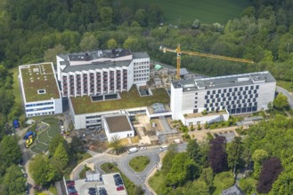 Aerial view, Ruhrlandklinik with construction site, Essen-Heidhausen, Essen, Ruhr area, North