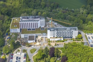 Aerial view, Ruhrlandklinik with construction site, Essen-Heidhausen, Essen, Ruhr area, North