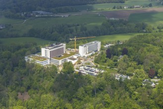 Aerial view, Ruhrlandklinik with construction site, Essen-Heidhausen, Essen, Ruhr area, North