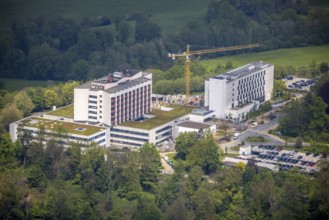 Aerial view, Ruhrlandklinik with construction site, Essen-Heidhausen, Essen, Ruhr area, North