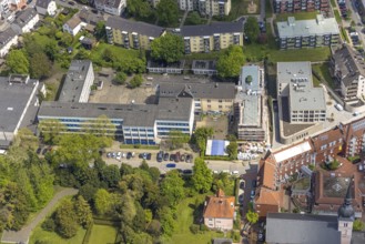 Aerial view, construction site at Theodor-Heuss-Gymnasium, Kettwig, Essen, Ruhr area, North