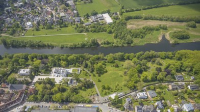 Aerial view, Villa Scheidt am Leinpfad, river Ruhr, Kettwig, Essen, Ruhr area, North