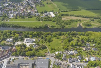 Aerial view, Villa Scheidt am Leinpfad, river Ruhr, Kettwig, Essen, Ruhr area, North