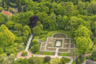 Aerial view, Grugapark, Botanical Garden of the University of Duisburg / Essen, Rose Garden,