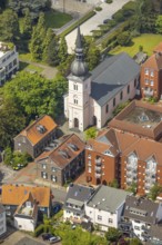 Aerial view, catholic parish church St. Peter, Kettwig, Essen, Ruhr area, North Rhine-Westphalia,