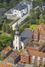 Aerial view, catholic parish church St. Peter, Kettwig, Essen, Ruhr area, North Rhine-Westphalia,