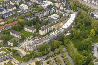 Aerial view, RüBogen construction site and new construction residential buildings in Gummertstraße,