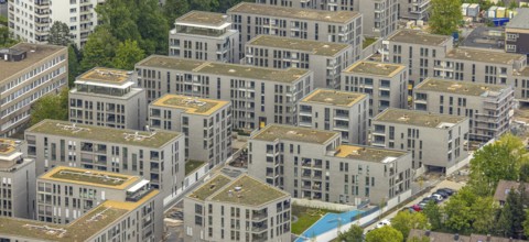 Aerial view, new construction, construction area Parc Dunant, residential quarter,