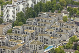 Aerial view, new construction, construction area Parc Dunant, residential quarter,