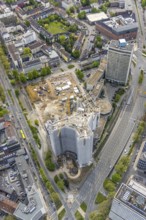 Aerial view, demolition of the Ypsilon-Haus of the RWE headquarters Essen in Huyssenallee, planned