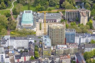 Aerial view, Philharmonie Essen on Huyssenallee, construction site, new building complex with