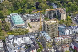 Aerial view, Philharmonie Essen on Huyssenallee, construction site, new building complex with