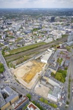 Aerial view, construction area for new literature quarter, demolition work former newspaper
