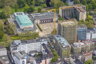 Aerial view, Philharmonie Essen on Huyssenallee, construction site, new building complex with