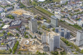 Aerial view, demolition of the Ypsilon-Haus of the RWE headquarters Essen in Huyssenallee, planned