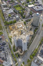 Aerial view, demolition of the Ypsilon-Haus of the RWE headquarters Essen in Huyssenallee, planned