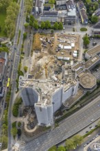 Aerial view, demolition of the Ypsilon-Haus of the RWE headquarters Essen in Huyssenallee, planned