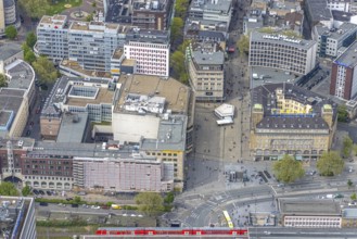 Aerial view, Rathausstraße and Willy-Brandt-Platz at Essen central station, city centre, Essen,