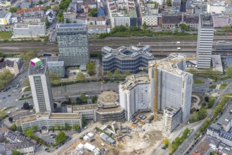 Aerial view, demolition of the Ypsilon-Haus of the RWE headquarters Essen in Huyssenallee, planned
