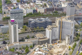 Aerial view, demolition of the Ypsilon-Haus of the RWE headquarters Essen in Huyssenallee, planned
