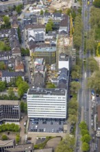 Aerial view, construction site, new building complex with residential tower and senior citizens'