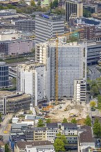 Aerial view, demolition of the Ypsilon-Haus of the RWE headquarters Essen in Huyssenallee, planned