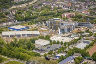 Aerial view, new construction and construction site ALDI-Nord Campus, Eckenbergstraße, Hängebank,
