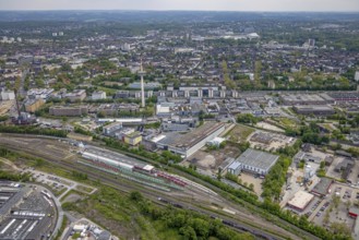 Aerial view, DB Regio in North Rhine-Westphalia plant Essen, industrial estate Schederhofstraße and