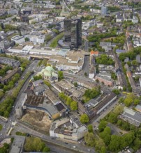 Aerial view, city hall and city hall gallery Essen, cultural centre old synagogue, city centre,