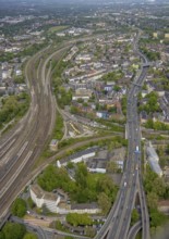 Aerial view, motorway A40 Essen-Centre, view of south-east quarter, Essen, Ruhr area, North