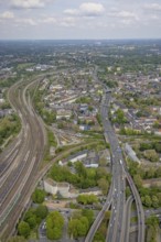 Aerial view, motorway A40 Essen-Centre, view of south-east quarter, Essen, Ruhr area, North