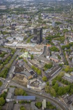 Aerial view, city hall and city hall gallery Essen, cultural centre old synagogue, city centre,