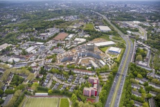 Aerial view, new construction and construction site ALDI-Nord Campus, Eckenbergstraße, Hängebank,