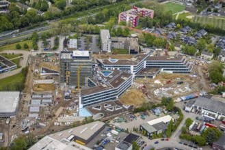 Aerial view, new construction and construction site ALDI-Nord Campus, Eckenbergstraße, Hängebank,