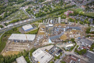 Aerial view, new construction and construction site ALDI-Nord Campus, Eckenbergstraße, Hängebank,