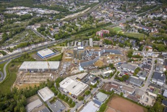 Aerial view, new construction and construction site ALDI-Nord Campus, Eckenbergstraße, Hängebank,