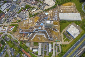 Aerial view, new construction and construction site ALDI-Nord Campus, Eckenbergstraße, Hängebank,