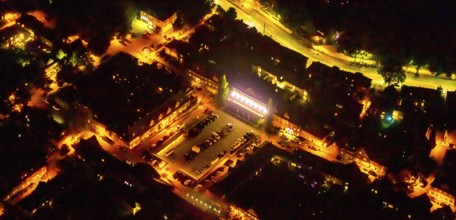 Aerial view, Kleiner Markt with Schatzgräberbrunnen, Mintrops Stadt Hotel Margarethenhöhe,