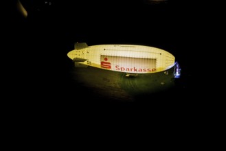 Aerial photograph, Sparkasse airship, airfield Essen Mülheim, Haarzopf, Essen, Ruhr area, North
