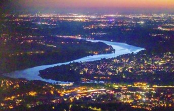 Aerial view, river Ruhr in Essen, Kupferdreh, Essen, Ruhr area, North Rhine-Westphalia, Germany,