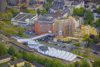 Aerial photo, construction site Kaiser-Otto-Residenz Essen, railway and bus station Steeler Platz,