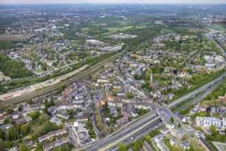 Aerial view, St. Barbara Church and local view Essen-Kray, Essen, Ruhr area, North